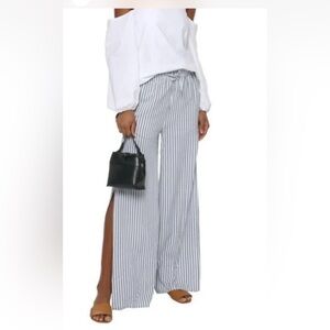 Onia White and Navy Vertical Stripe Linen Shorts